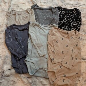 Cloud Island Set of 6 Baby Long Sleeve Bodysuits, Star and Moon, Animal 18 Month